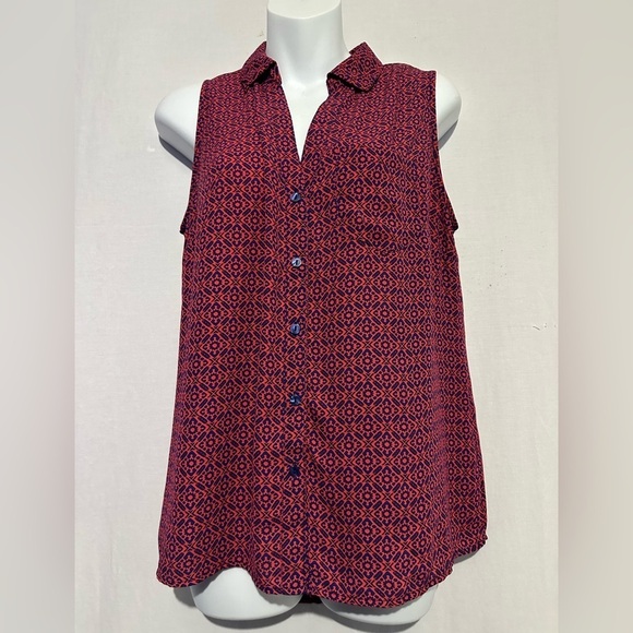 The Limited Sleeveless Button Down Blouse Red and Blue M - Picture 1 of 4